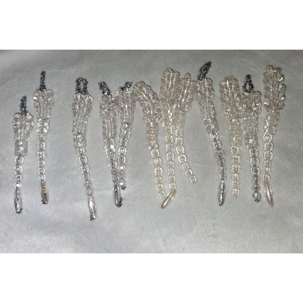 Vintage Handmade Clear Beaded Icicle Christmas Ornaments Lot Acrylic Tassel